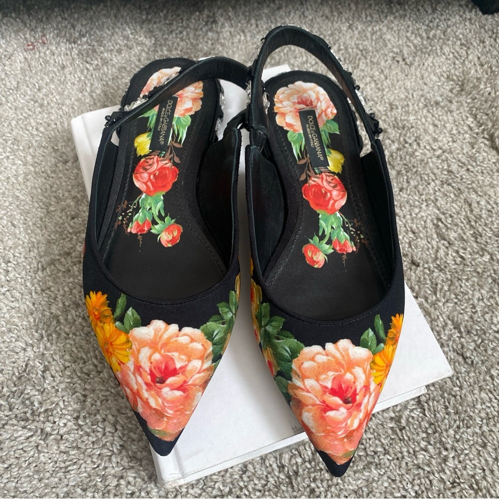 Dolce & Gabbana Women Sandals Viscose Floral Print Slingback Shoes Size 36/6